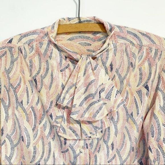 🌷 sales* Vintage Tie Neck Bow Top Paisley Size Medium Waves Retro Rare Career - Picture 7 of 16